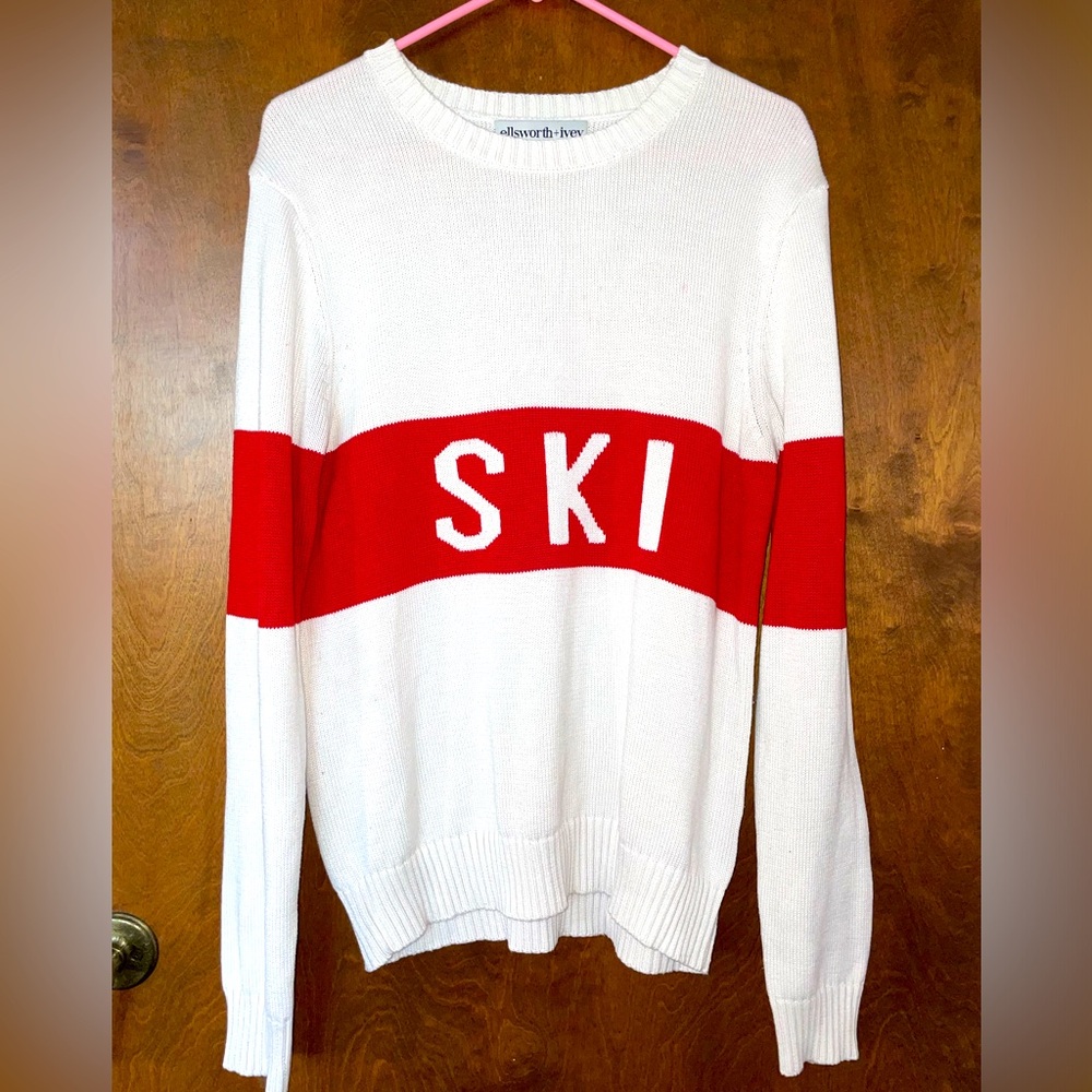 ellsworth + ivey Block Ski Crewneck Sweater - white & red